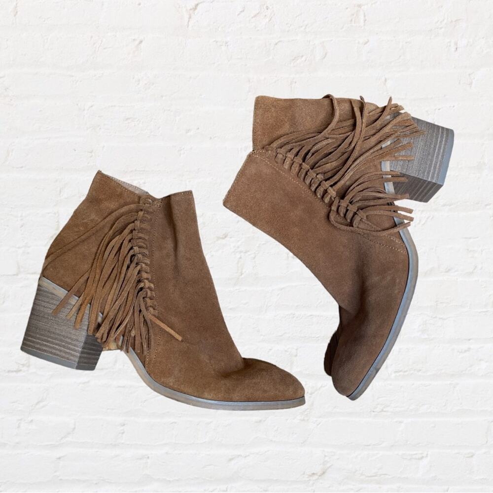 Kenneth Cole Reaction Rowdy leather fringe booties size 10
